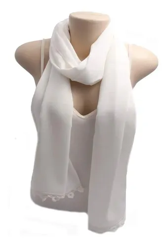 Echarpe Off White Com Renda De Viscose (4043) | Parcelamento sem juros