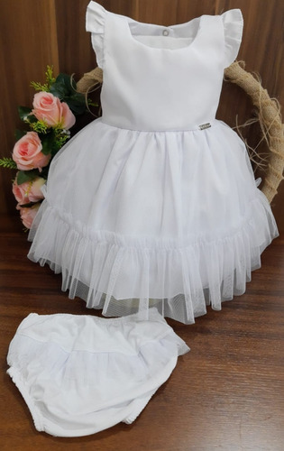 Kit Vestido 2 Pçs Luxo Calcinha Bebe Menina Batizado 428