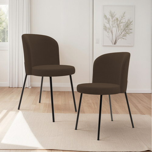 Kit 2 Cadeiras Sala De Jantar Estofada Gavi Suede Marrom