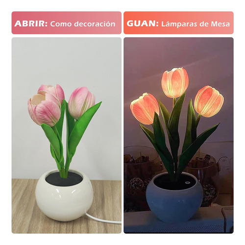 Lámpara Escritorio Diseño De Tulipanes Artificial Con Maceta