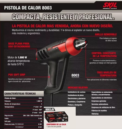 Pistola De Calor Skil 8003 1.800w 3 Temperaturas +boquilla