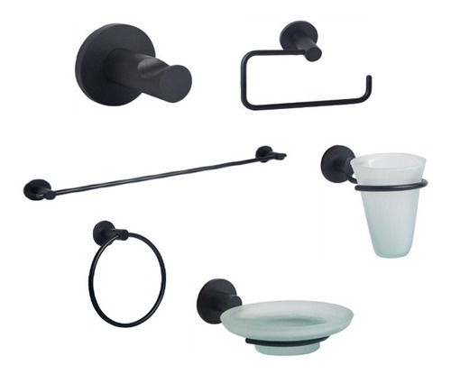 Accesorios Baño Completo 6 Piezas Negro Mate Barral Vaso