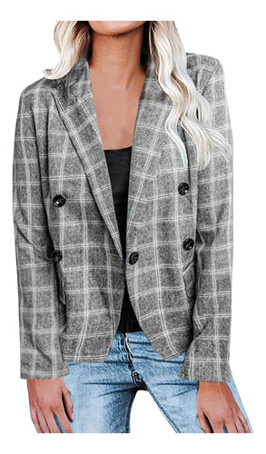 Blusa Tipo Blazer Con Estampado A Cuadros De Manga Larga Con