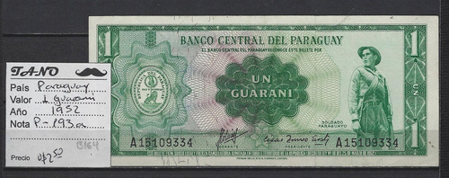 B164 Paraguay Billete 1 Guarani 1952 P193a