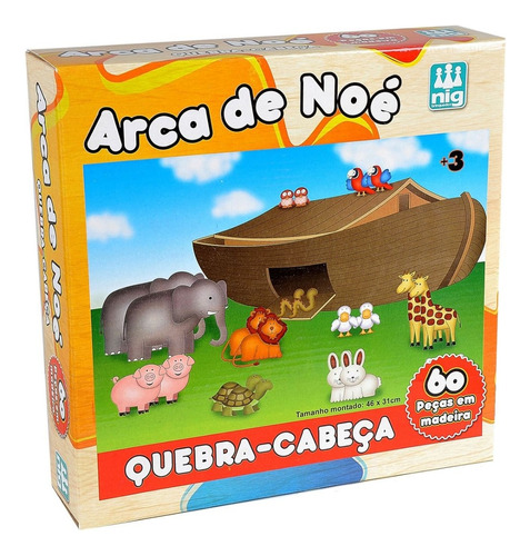 Jogo Quebra Cabeça Em Madeira 60 Peças Arca De Noé Nig