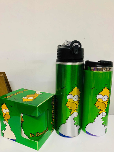 Paquete Taza+termo+cilindro Homero The Simpsons Color Verde Los Simpson