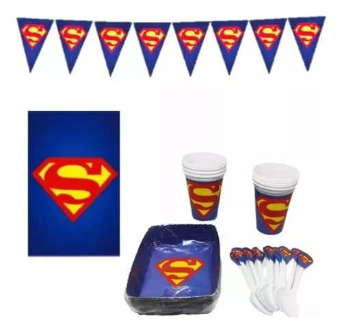 Kit Fiesta Piñata Superman Plato Vaso Globos* 12pax