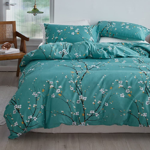 Rynghipy Girls Bedding Set Queen Size Teal Pastel Floral Be.
