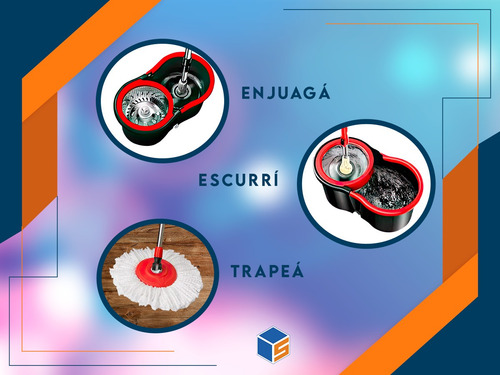 Imagen 4 de 8 de Balde Mopa Centrifugo Lampazo Escurridor Trapeador En Gratis