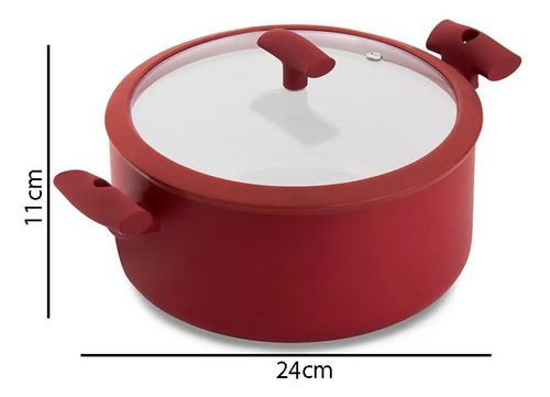 Panela Caçarola Vermelha 24x11cm 5 L Indução Antiaderente