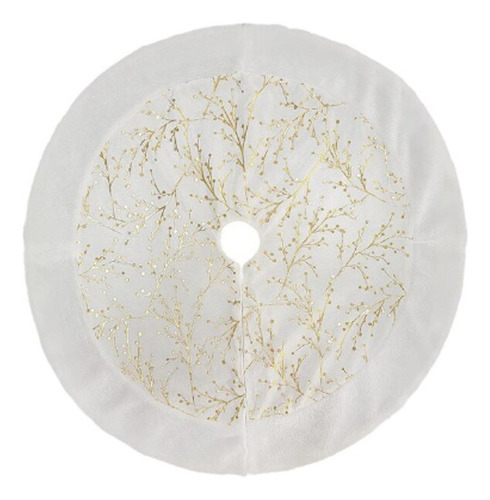 Faldón Pie De Árbol Navidad 90cm -  Blanco Con Dorado