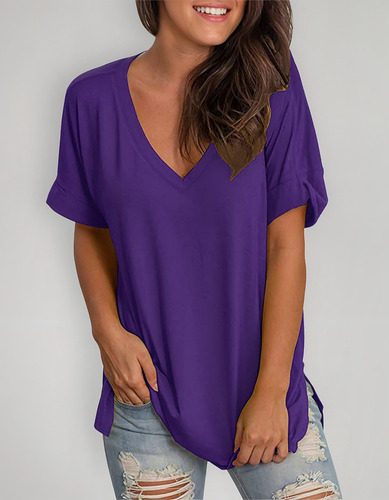 Camiseta De Verano Para Mujer, Talla Grande, Cuello En V, Le