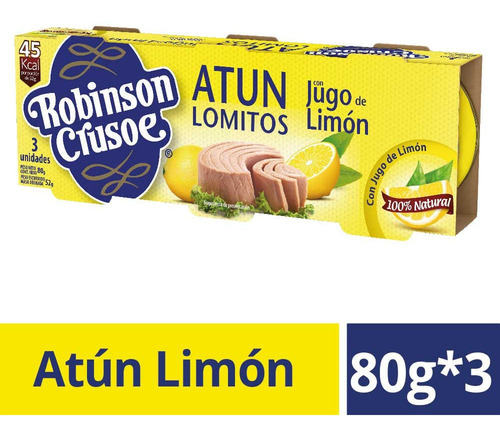 Atún Lomito Robinson Crusoe Al Limón Lata 3 Un De 80 G