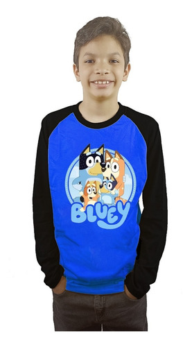 Polera Para Niños Bluey Manga Larga Estampado Dtf Cod 001