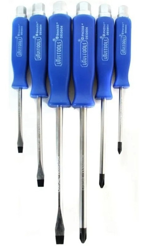 Chave de fenda de ponta plana Uyustools Deg-604 com alça de plástico ergonômica, pacote x 6 unidades
