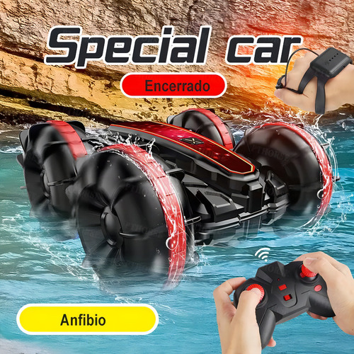 Juguete Coche Anfibio RC-03J Con Doble Lado De Conducción 360° Color Rojo PTHORSE