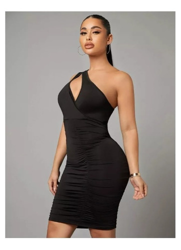 Vestido Ajustado Con Abertura De Un Hombro Fruncido