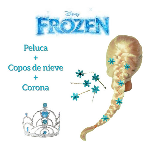 Peluca Elsa Disney + 10 Copos De Nieve + Corona T-art