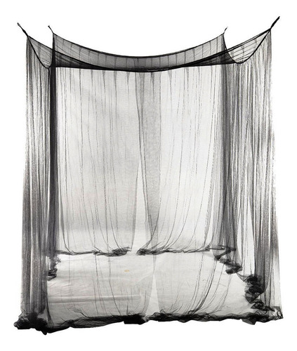 4 Poste De Esquina Mosquitera Cama Malla Viaje Negro