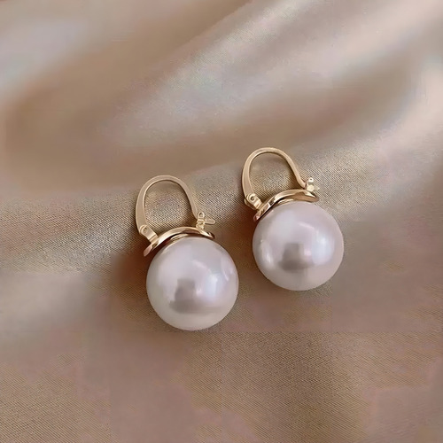 Brincos Banhado Ouro Argola Com Pérolas Folheado A Ouro Cor Dourado