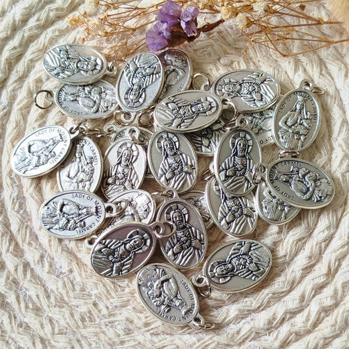 Medalla Dije Escapulario V Del Carmen Sagrado Corazón X 25 Plateado