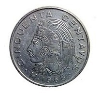 Moneda Antigua 50 Centavos Cuauhtémoc De 1968