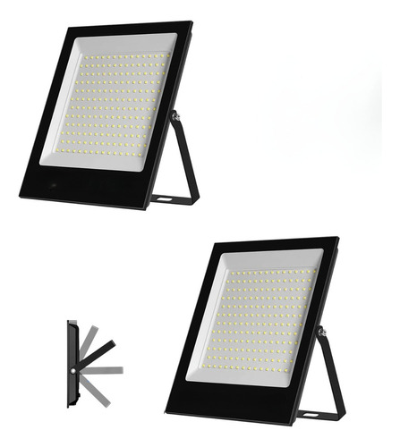 Reflector Led 100w Slim Led Alta Potencia Ultra Delgado 2 Pz Carcasa Negro Luz Blanco frío