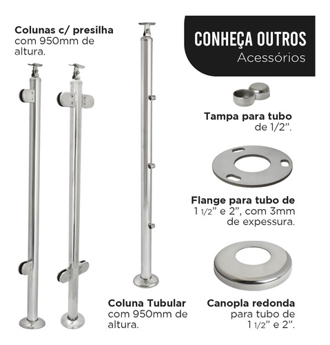 Kit 13 Suporte Corrimão 11/2 Inox + 12 Tampa Encaixe Interno