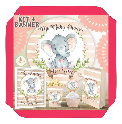 Kit Imprimible Elefante Bautismo Baby Shower Nena Cumpleaños