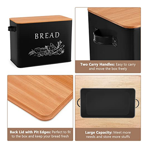 Caja De Pan Negra P&p Chef Para Encimera De Cocina, Set De P