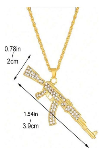 Collar Cadena Para Hombre Y Dije De Ak-47 Diamantado Amarillo