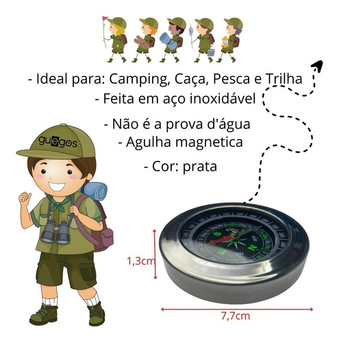 Imagem 5 de 6 de Bússola Profissional Metal Bolso Camping Caça Trilha Pesca