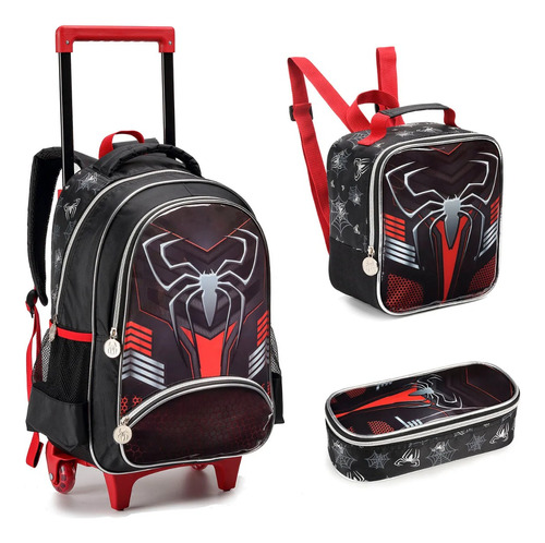 Kit De Mochila Escolar Com Rodinha Aranha Dark + Lancheira