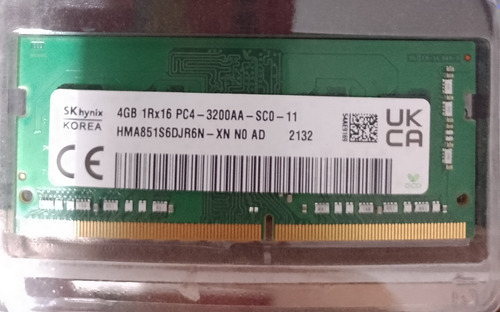 Memoria Sodimm Para Notebook Ddr4 3200mhz 8gb (2x4gb) (Usado)