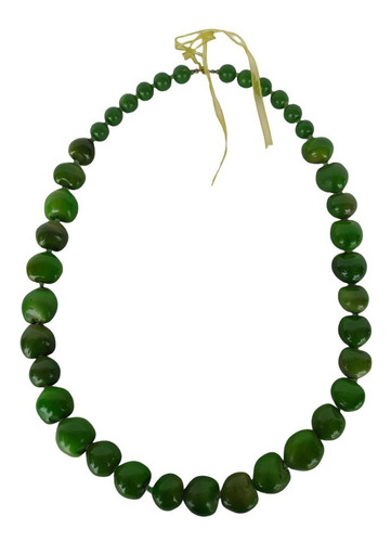 Collar De Semilla Kukui Verde Liso Stc8