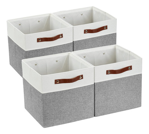 Cubos Plegables De Almacenamiento Gris Y Blanco, 4 Unidades