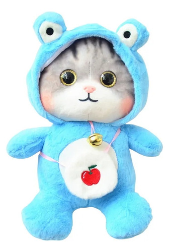 Tierno  Peluche Gatito Kawai Celeste Campanita 25 Cm. Aprox.