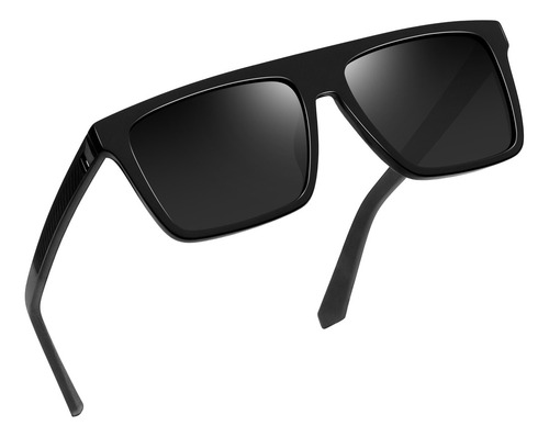 Lentes De Sol Hombre Mujer Polarizados Cuadrados UV400 De Moda Negro Brillante