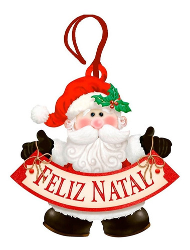 Decoração De Natal Papai Noel Feliz Natal Com Laço Pendurar