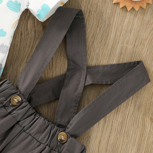 Conjunto Verano Con Estampado Animales Y Overol Para Bebé Marrón Oscuro 3-6 M