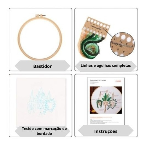Imagem 4 de 4 de Kit Completo Para Bordado Diy Faça Você Mesmo Iniciante