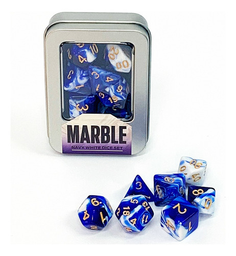 Conj. 7 Dados Marble Rpg (d4, D6, D8, D10, D10%, D12, D20) Cor Azul-marinho