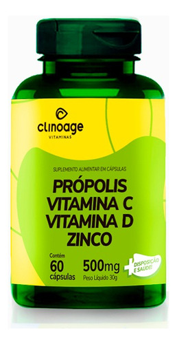 Própolis Vitamina C Vitamina D E Zinco 60 Cápsulas Clinoage Sabor Sem Sabor