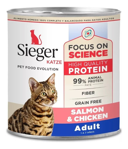 Sieger Lata Alimento Humedo Gato Adulto Salmon Pollo 340 Gr