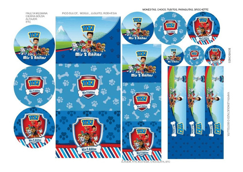 Kit Stickers Candy Bar Paw Patrol X 120 Formas Variadas