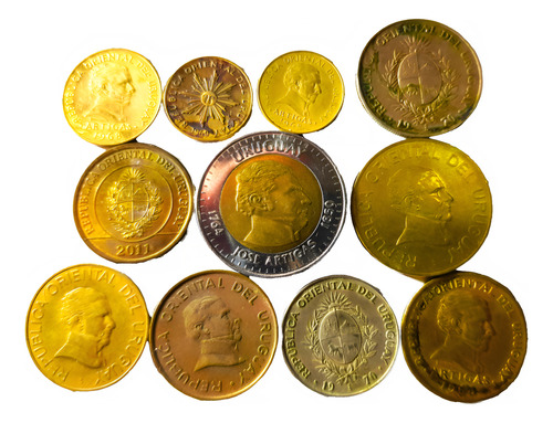 Uruguay Lote De 11 Monedas De Distintos Valores Y Años. (Usado)