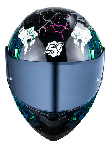 Hax Casco Moto Abatible Certificado Ece 06 Amatista Ragnarok Color Negro/verde Tamaño Del Casco S - Chico