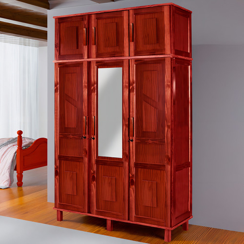 Guarda-roupa Solteiro Campo Grande 6 Portas Com Espelho Mel Cor Vermelho
