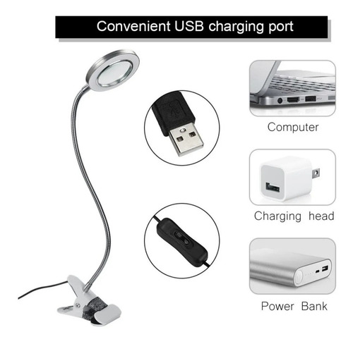 Clip Lámpara De Mesa Diseño Usb Ajustable Blanco Frío Luz