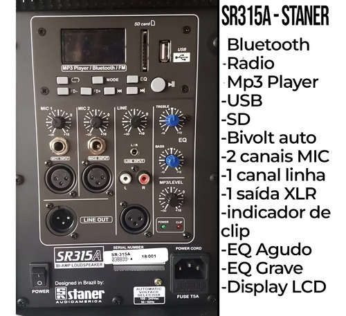 Kit 2 Caixas Ativas Sr315-a Staner 600w Rms + 2 Tripés
